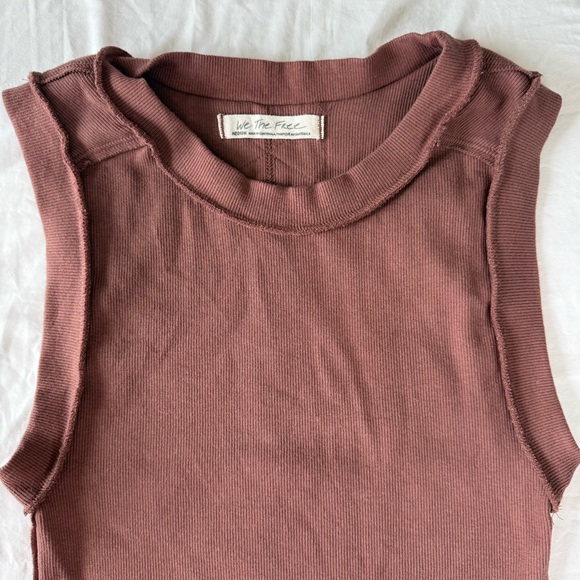 We The Free by Free People Brown Ribbed Tank Top Size Medium Sleeveless Stretch - Picture 3 of 7
